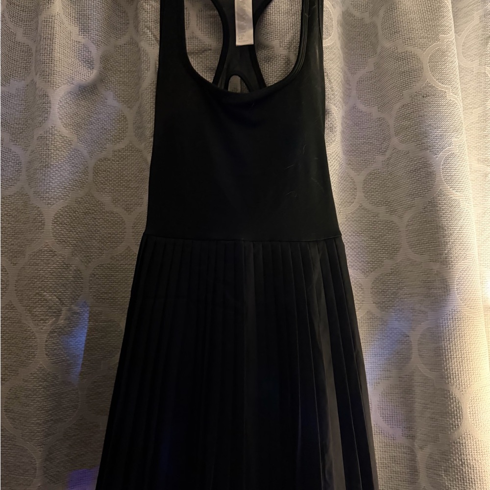 Fabletics Black Pleated Racerback Midi Dress